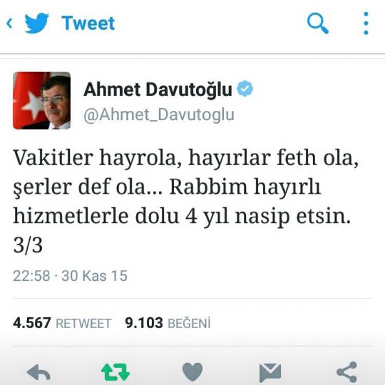 Ahmet Davutoğlu'nun twiti